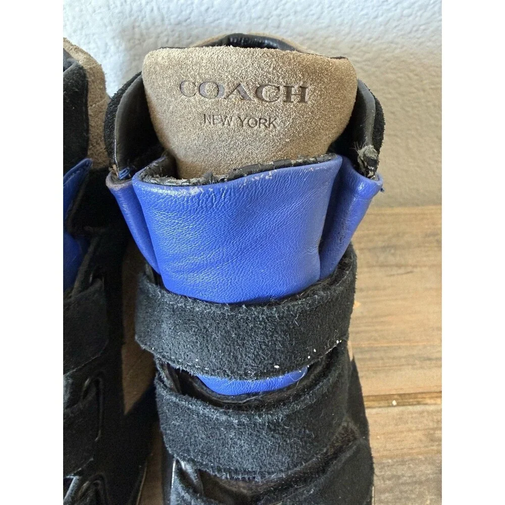 Coach Dreama Sneakers Suede Strap Wedges Size 6B Blue/Black/Tan - Picture 3 of 9